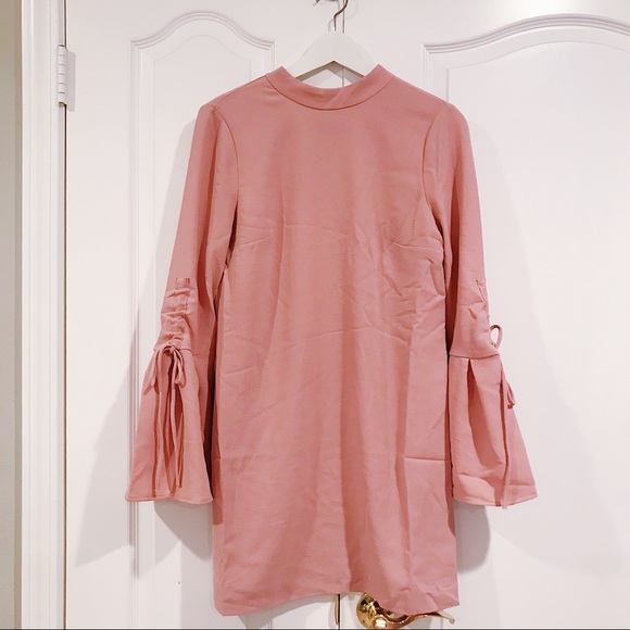 Wayf Dresses & Skirts - WAYF Pink Tie Back Pink Bell Sleeve Dress NWT